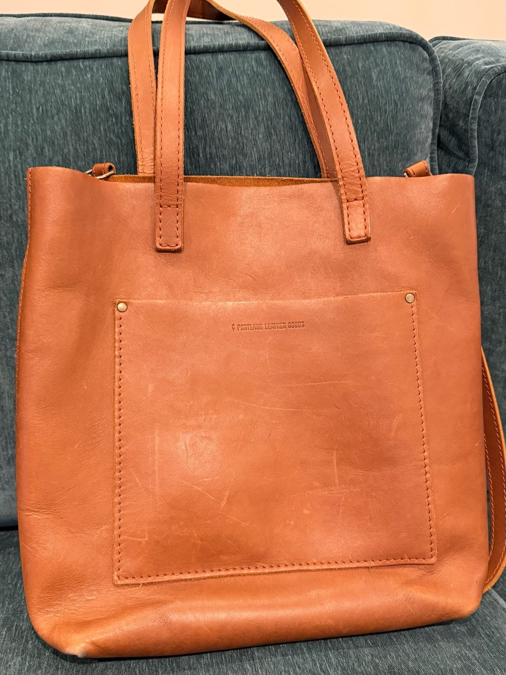 Portland Leather Warm Tan Leather Tote with Front Pocket